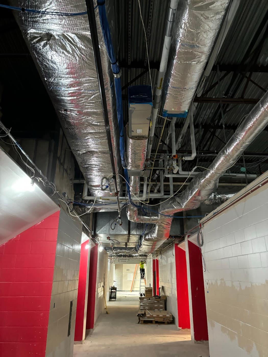 Supply trunks in block corridor